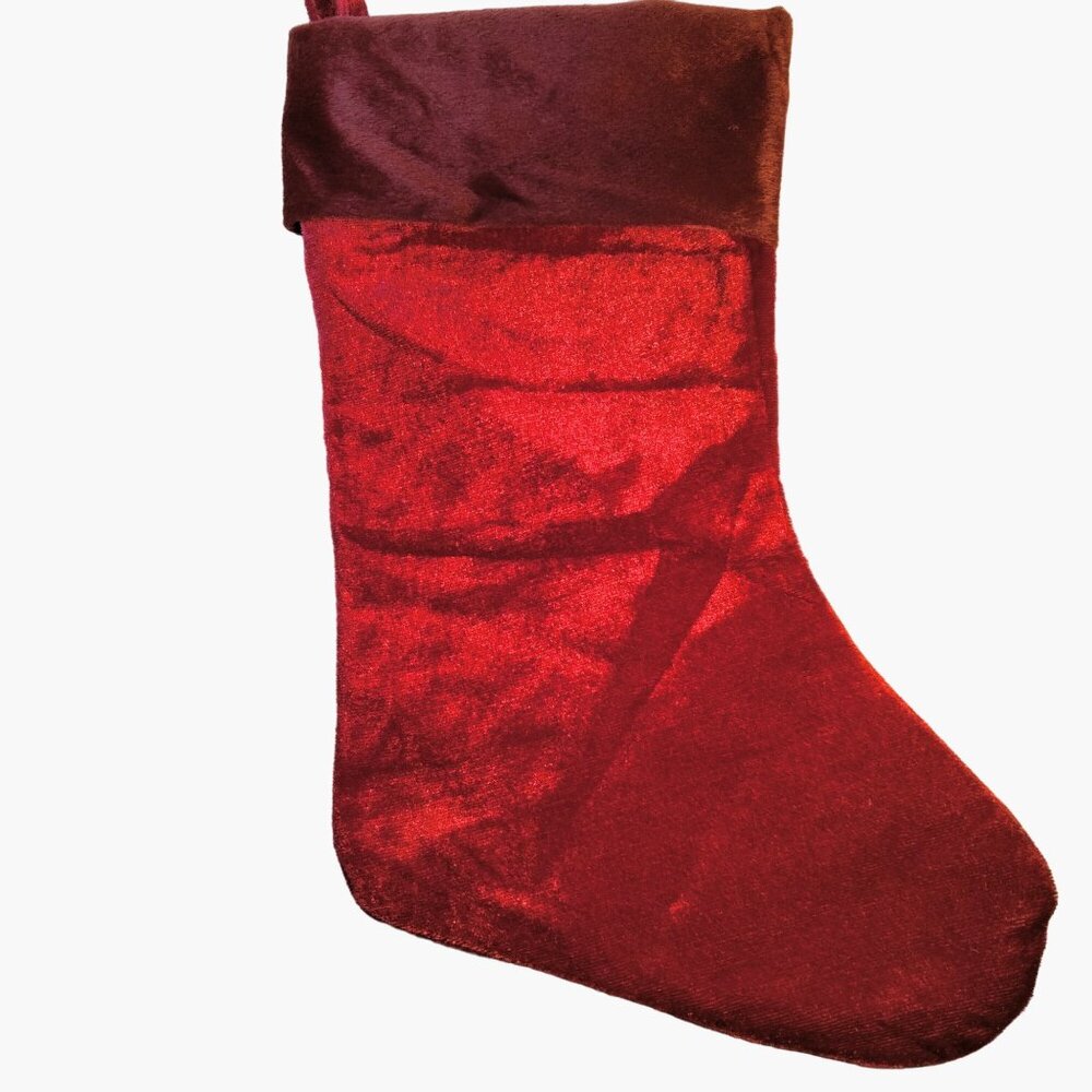 Red Velvet Christmas Stocking  Folded Maroon Cuff